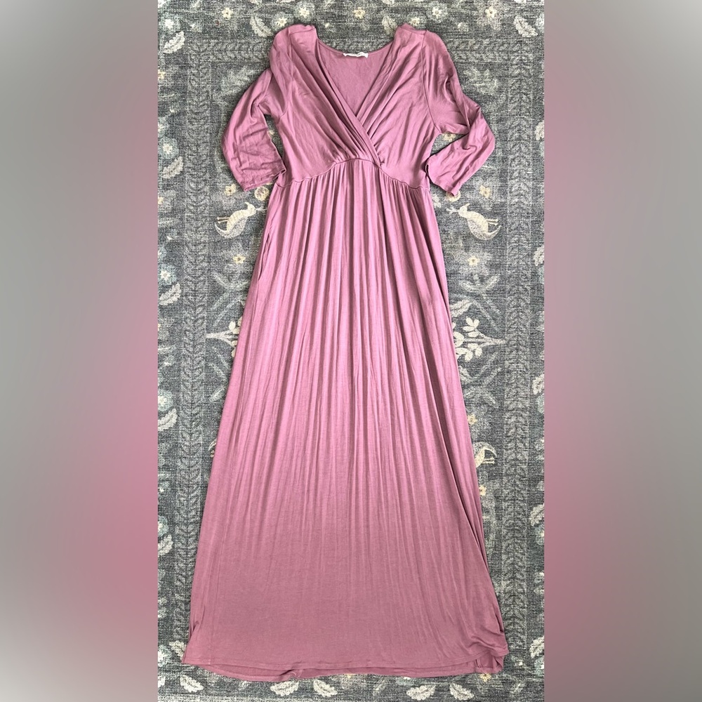 Hello MIZ Pink Maxi Gown with 3/4 Sleeves
